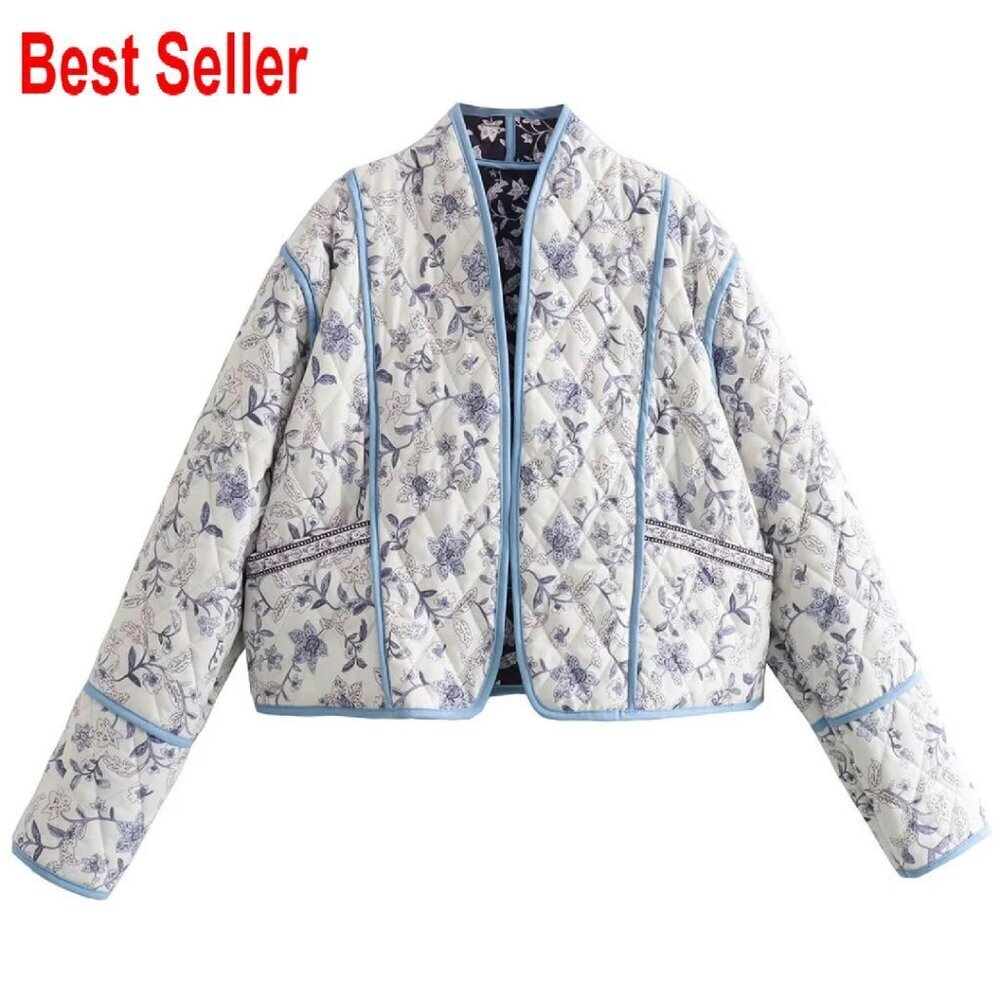 Quilted Cropped Puffer Jacket Lightweight Open Front Winter Coat Chic